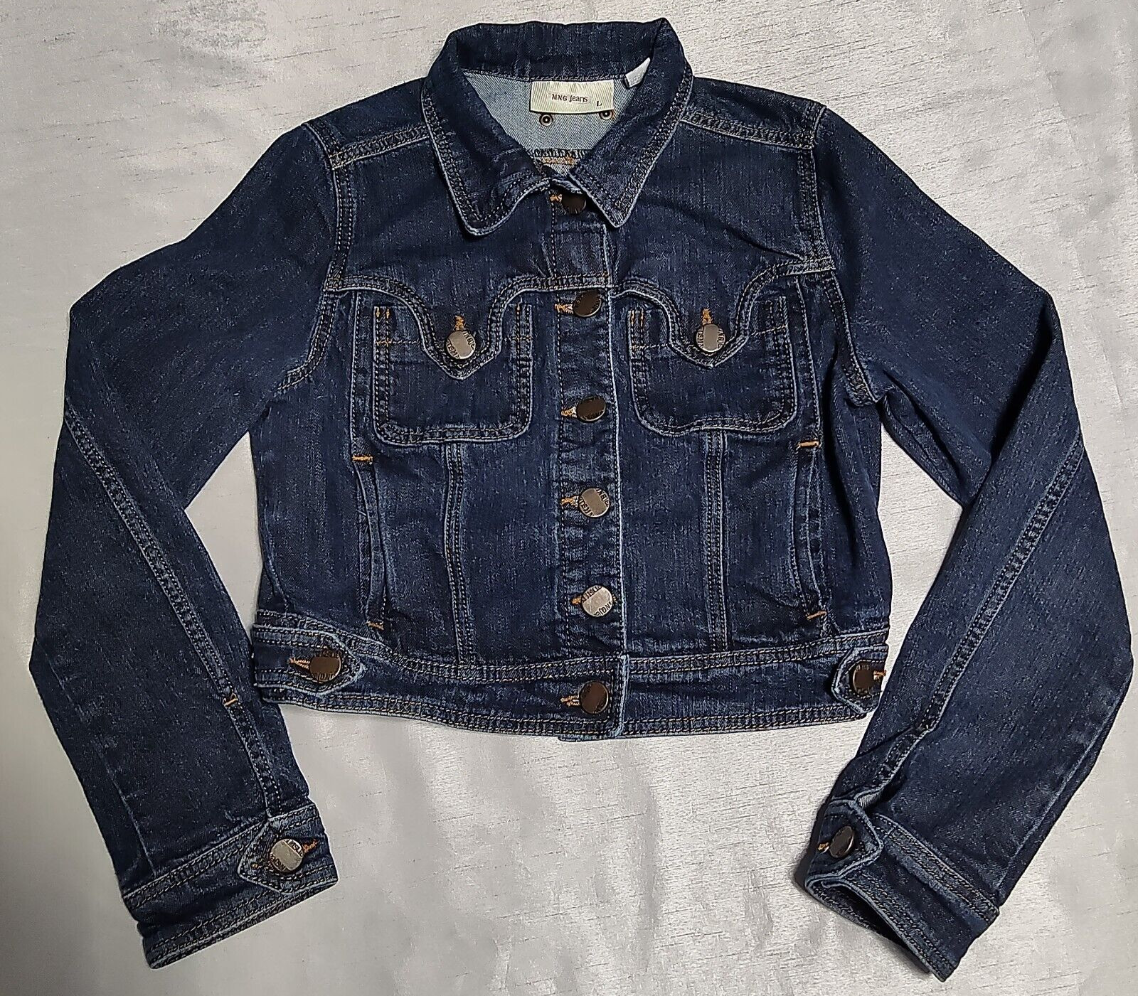 MANGO MNG JEANS Juniors Large Dark Wash Cropped Stretch Denim Jean Jacket thumbnail 14