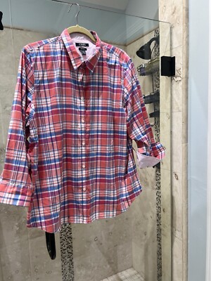 Chaps Shirt Womens 2x Button Up Fall Plaid  No Iron Blouse Top Casual New Xxl