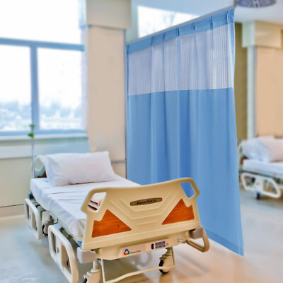 For Hospital ICU Clinic Polyester Zig Zag Curtain (7*8ft, Blue) with Flat Hooks
