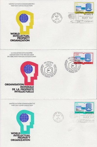 United Nations 1977 World Intellectual Property Organization 3 FDCs  - Imagen 1 de 4