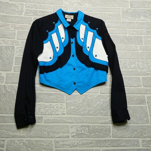 VINTAGE 1849 Authentic Ranchwear Top Womens Small Blue Ribbed Shoulder Pads