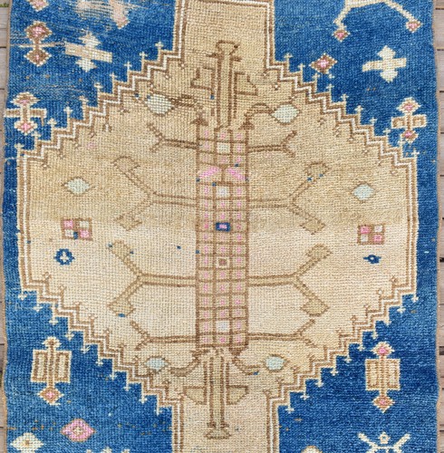 Alfombra Turca 35''x80'' Alfombra Tribal Vintage Azul Alfombra Oushak 91x204cm 2x6 - Imagen 4 de 8