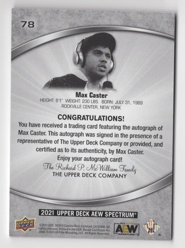Max Caster 2021 Upper Deck AEW Spectrum Autograph Card Auto #78 - Picture 2 of 2