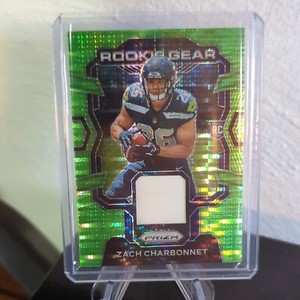 🔥2023 Panini Prizm Zach Charbonnet RC Green Pulsar Rookie Gear Patch Seahawks🔥