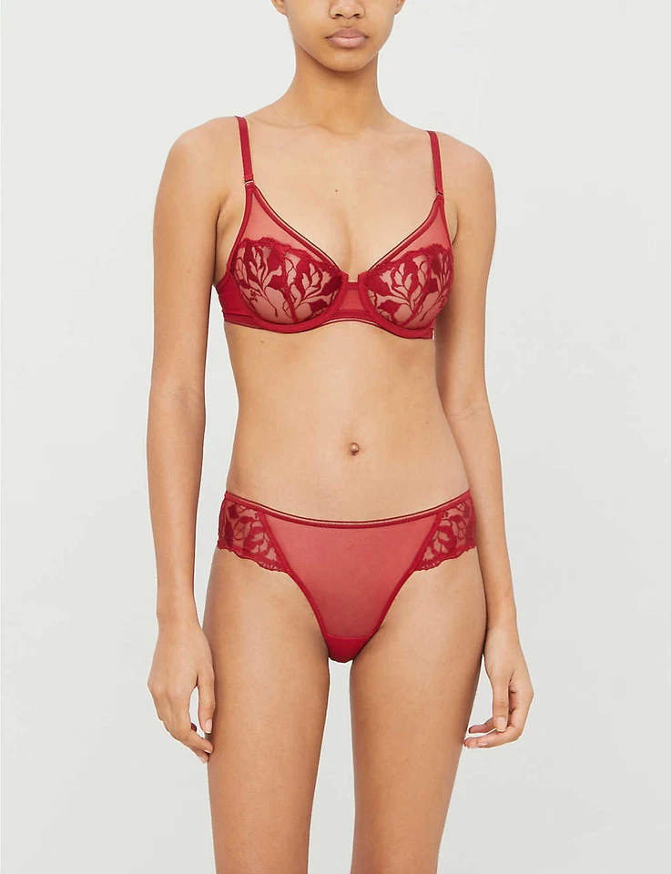 Sujetador de malla con aros rojo rubí Maison Lejaby 274069 para mujer talla 34DD Foto 2 de 4