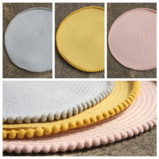 Set Of 4/8 Table Place Mats Blush Pink Grey Ochre Yellow Round Pom Pom Placemats