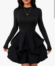 NEW Long Sleeve Mock Neck Ruffle Hem A Line Mini Dress S