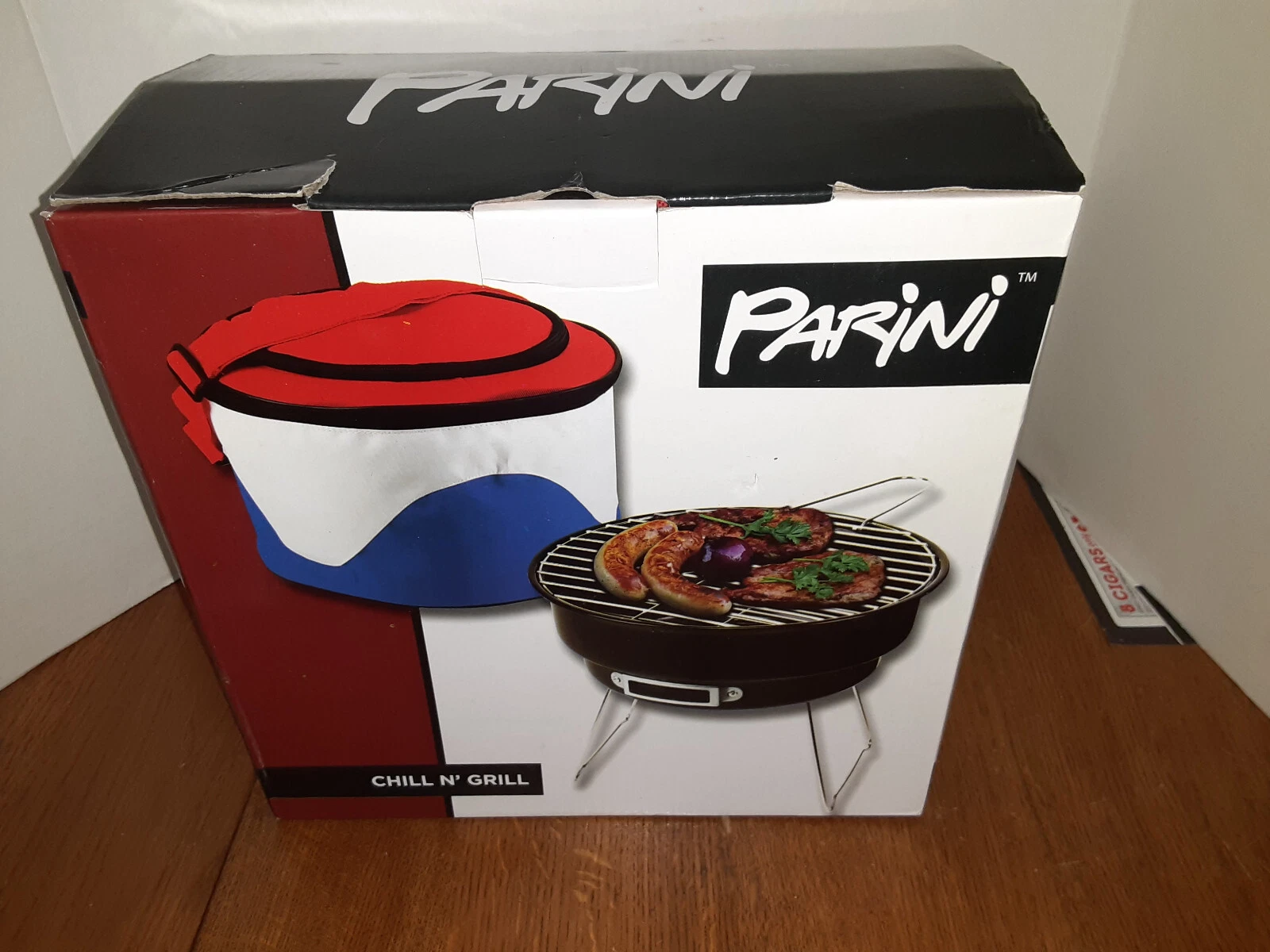 Parini Chill N Grill Portable BBQ & Cooler Bag Red White Blue Camping NEW in BOX
