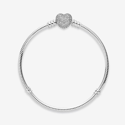 Pulsera PANDORA serpiente plata corazón cierre piedras blanco longitud 19 cm 590727CZ - Imagen 3 de 5