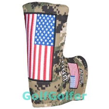 USA Flag and Camouflage Golf Blade Putter Head Cover with Magnetic Closure