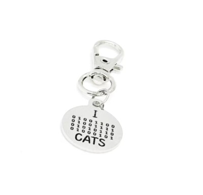 I Love Cats Clip On Charm, Binary Code, Computer Nerd, Computer Programming