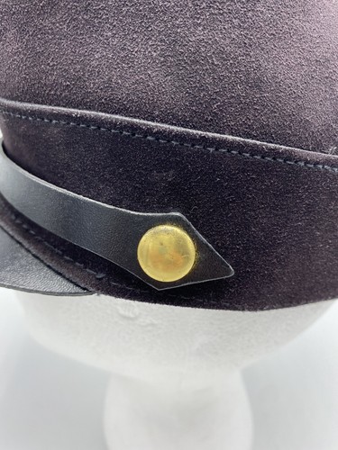 Vtg Army Hat Black Suede Leather Soldier Adult Small Hatquarters USA - Picture 2 of 9