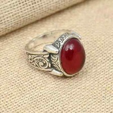 Garnet Gemstone Ring 925 Silver Handmade Beautiful Men's Ring All Size D97