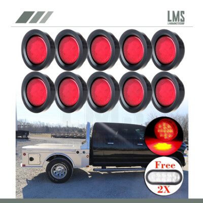 10X 2.5'' Round Side Marker Trailer Light Red 13LED w/Grom+ 6'' Stop Tail Light