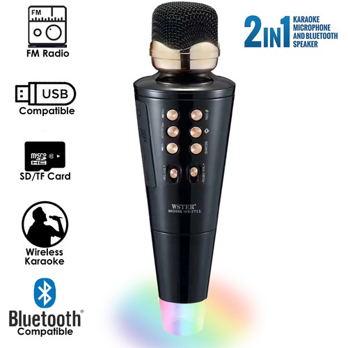 Microphone et haut-parleur DEL sans fil WSTER avec support multimédia AUX, FM, USB - Photo 2 sur 6