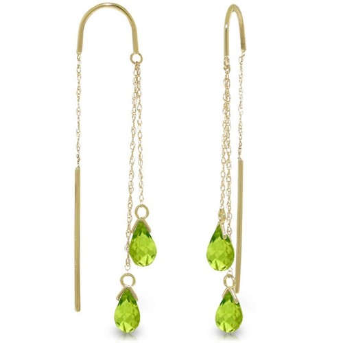 Genuine Peridots Briolette Gems Threader Earrings 14K Yellow, White or Rose Gold - Picture 8 of 9