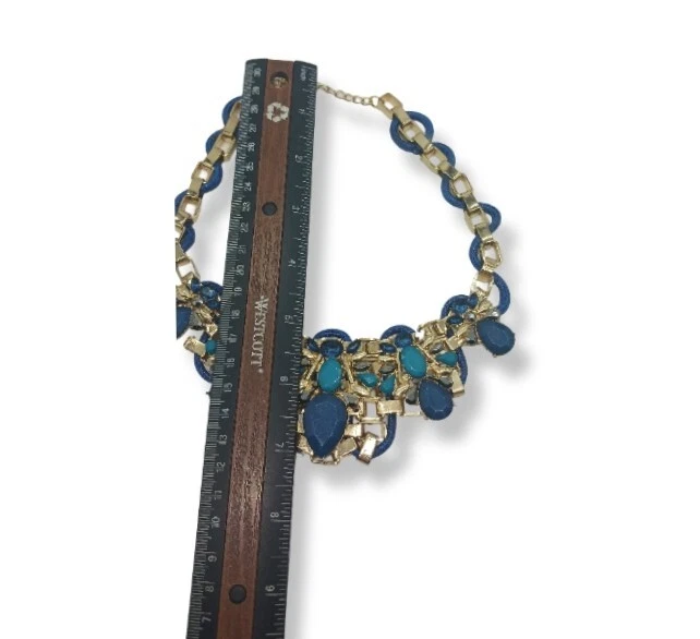 Collar cadena bloque babero piedra cabujón geo para mujer azul Foto 4 de 4