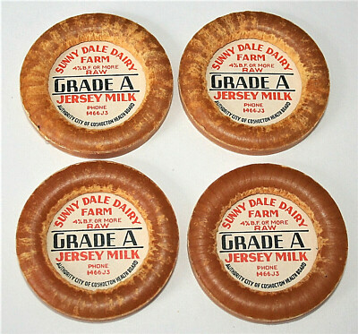 Set of 4 Sunny Dale Dairy Milk Wax Bottle Cap NOS New 1950's Coshocton Ohio