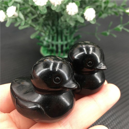 1.5" Natural obsidian duck skull Carved Quartz Crystal Skull healing Gift 1pc - Picture 11 of 11