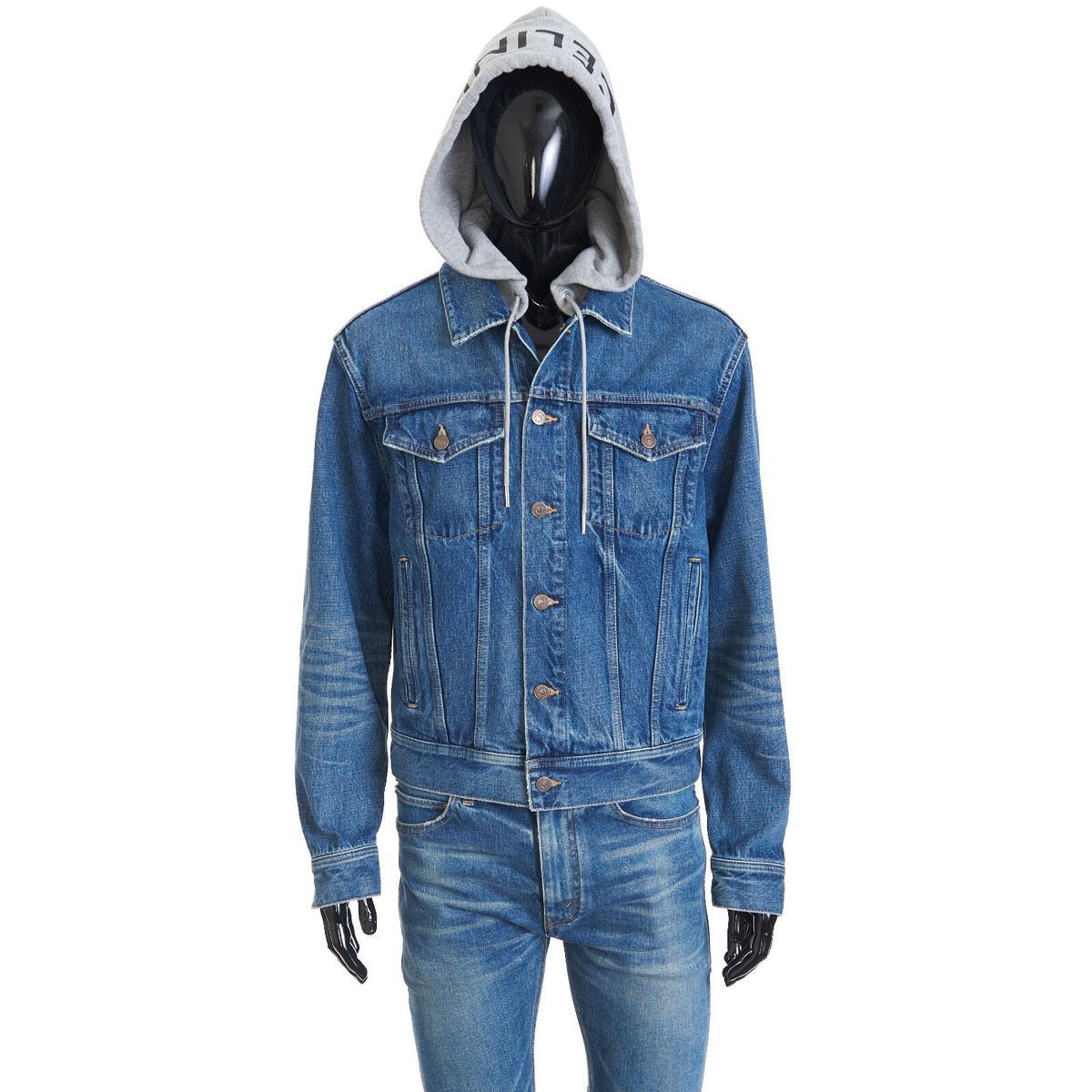 CELINE お洒落 ベスト ウォッシュデニム フード TRUCKER JACKET CELINE 1750$ Oversized Trucker Jacket With Hood In Union