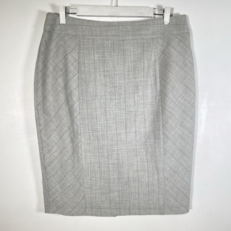 Forcast Womens Grey Pencil Check Back Slit Midi Skirt Size 16 Excellent SSi38