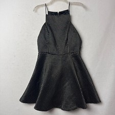 DO+BE Dress Womens Large Black Gold spaghetti strap flare swing skater metallic