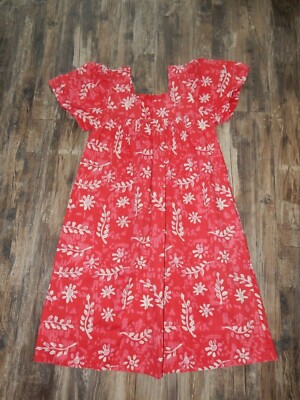 red hawaiian print dress Long Maxi Hawaiian Dress Skinny Straps Hanapepe Red / XS