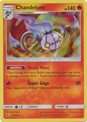 Chandelure 13/145 Sun & Moon Guardians Rising HOLO RARE PERFECT MINT! Pokemon