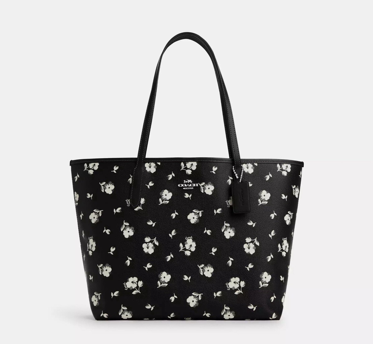 COACH City Tote With Floral Print フラワートートバッグ CP073 ☂️🍄Coach City Tote Bag With Floral Print Silver/Black