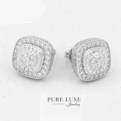 Men's Sterling Silver 925 Cubic zirconia 11mm Screw back Earring Box