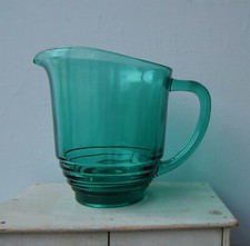 Vintage glass water jug pitcher turquoise blue pressed moulded 15 cm retro