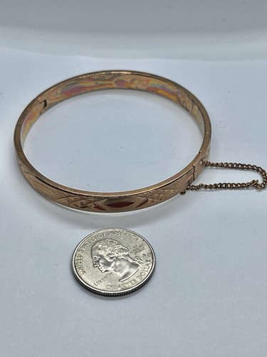 "Brazalete de cadena de seguridad vintage MCM cobre corte diamante flor bisagras 7 1/4""" - Imagen 6 de 7