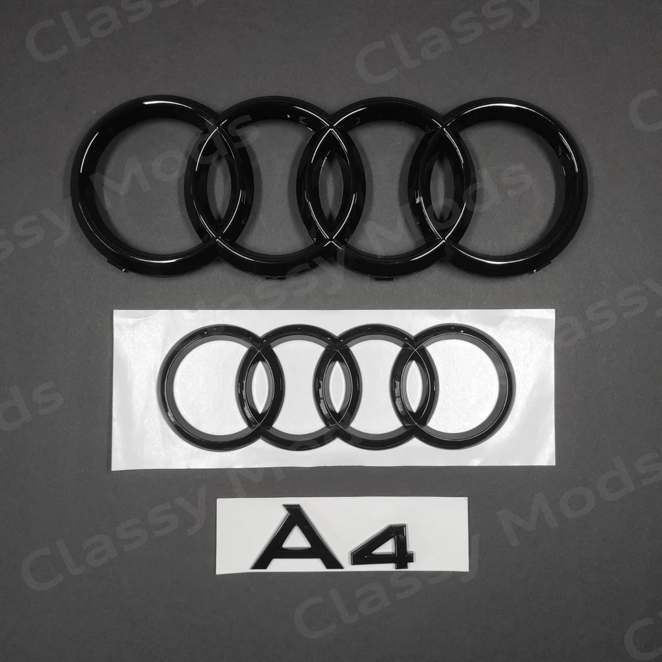 Audi A4 2009-2019 Front & Rear Rings Emblem Badge SET Gloss Black 2.0T TDI TFSI - Image 4 of 4