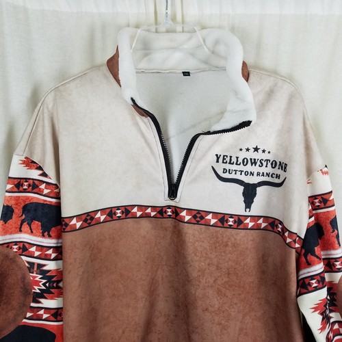 Bisonte Southwest Yellowstone Hombres 2XL 1/4 Cremallera Pullover Suéter Chaqueta Popover - Imagen 2 de 6