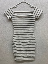 Forever 21 Womens White Dress Bodycon Striped Off The Shoulder Size S