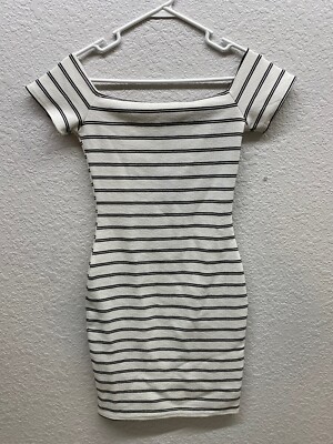 striped off the shoulder dress forever 21 Forever 21 Womens White Dress Bodycon Striped Off The Shoulder Size S