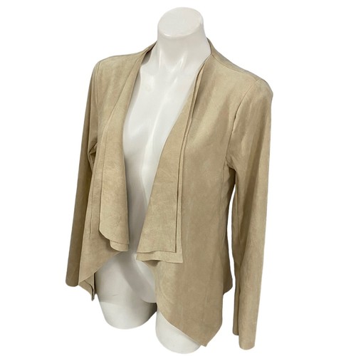 Waterfall Blazer Womens Small Faux Suede Jacket Tan Soft Office Casual Basic - Picture 2 of 15