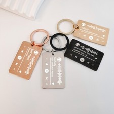 Dog Tag Keychain, Laser Engraved Music Song Keyring Personalized Keychain