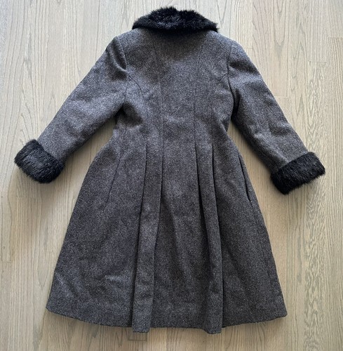 Classic Rothschild Gray Winter Wool Rose Swing Dress Coat GIRL Size 8 Faux Fur - Picture 6 of 12