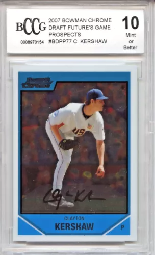 CLAYTON KERSHAW 2007 Bowman Chrome Draft rookie BCCG 10 MINT
