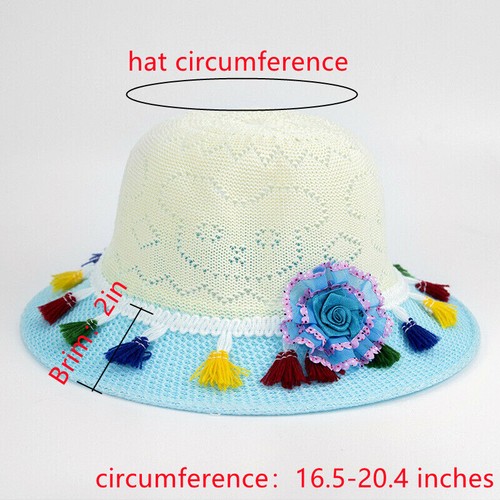 Children Kids Summer Straw Hat Sunhat Flower Visor Tassels Beach Foldable - Picture 4 of 17