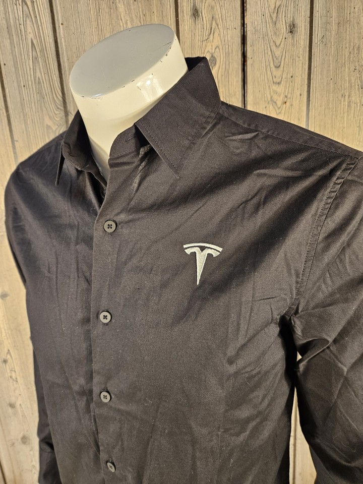 Tesla Motors Shirt Long Sleeve Button Front Embroidered Logo Men Medium