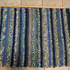 Braided Rag Rug Handmade Rectangular 42” x 30” Farmhouse blue Amish grey