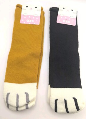 2 X PAIRS OF AZS CAT THEMED SOCKS UK SIZE 4-7 BRAND NEW WITH TAGS BLACK/MUSTARD