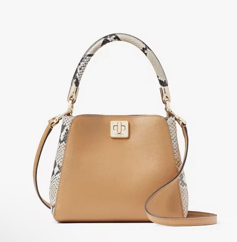 Kate Spade Phoebe Snake Embossed Small Top Handle Satchel In Tiramisu Mousse