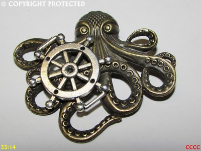steampunk brooch badge pin bronze kraken octopus tentacle pirate black sails