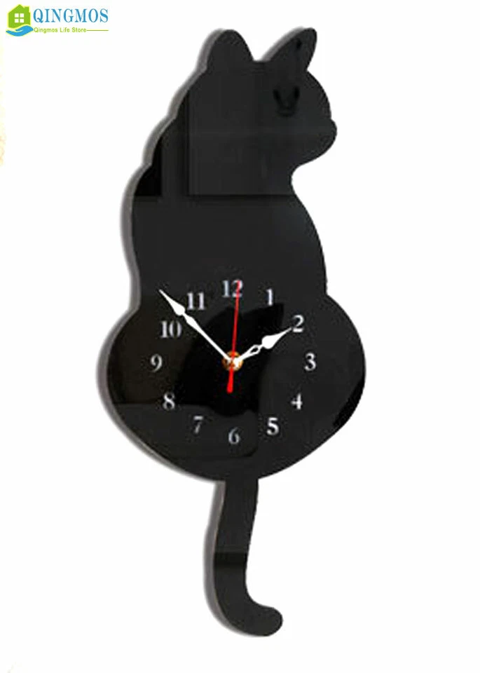 3D Swing Tail Cartoon Cat Wall Clock Acrylic Stickers Watch Decor Living Room - Image 4 of 4