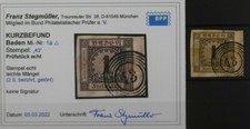 TREFF Baden MiNr 1 a gestempelt Briefst&uuml;ck gepr&uuml;ft Kurzbefund BPP 1000,-