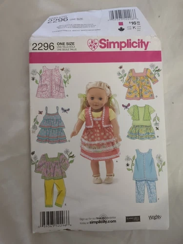 2296 Simplicity SEWING Pattern UNCUT Craft 18" doll clothes