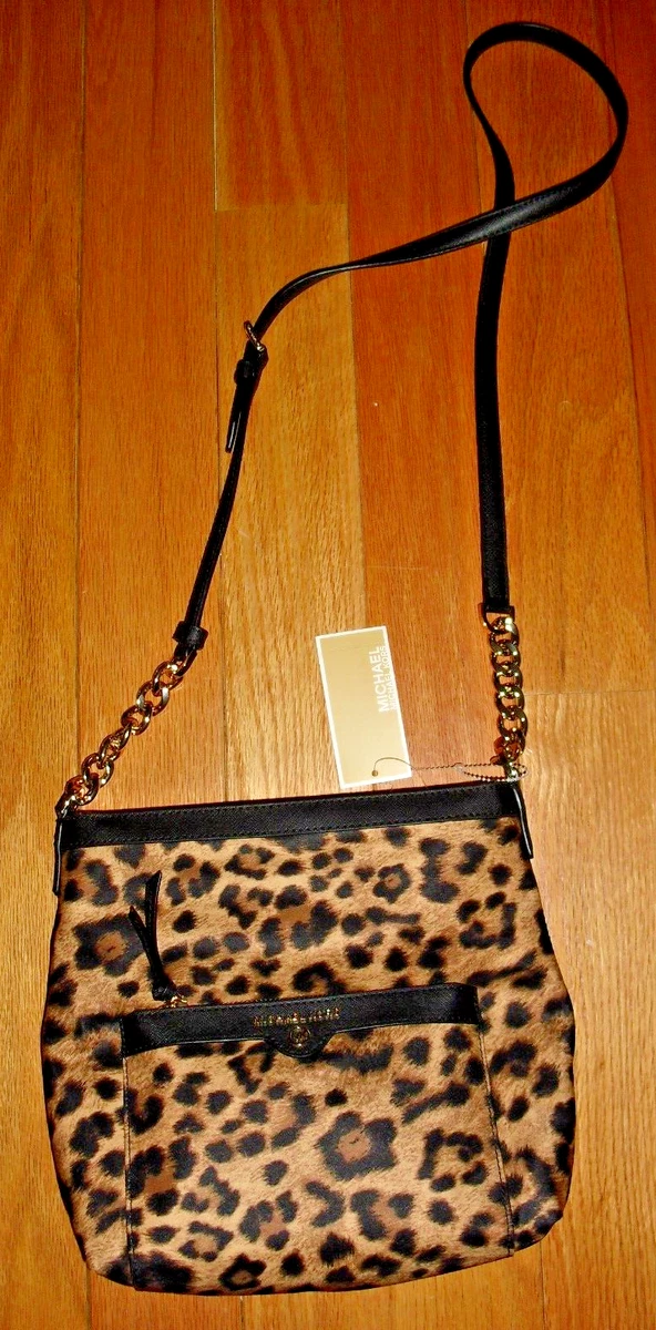 MICHAEL KORS MORGAN~LEOPARD~NYLON+GOLD CHAIN+CROSSBODY~MEDIUM MESSENGER  BAG~NWT